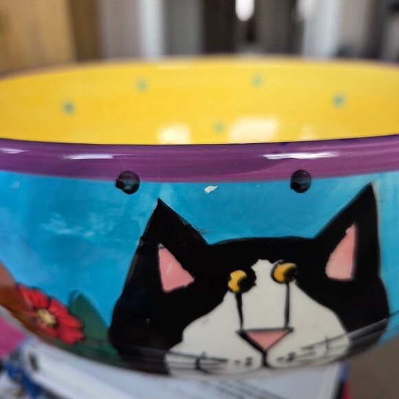 Large vintage ceramic bowl Catzilla 1999 by Candace Reiter w/hand painted cats. - Picture 10 of 10